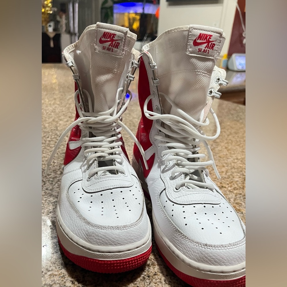 Nike White and Red High-Top Sneakers